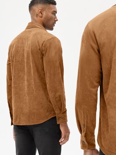Image of Comdecevis Men's Corduroy Shirt Long Sleeve Plain Tops Button Down Work Shirts Jacket with Chest Pockets Brown 3X-Large