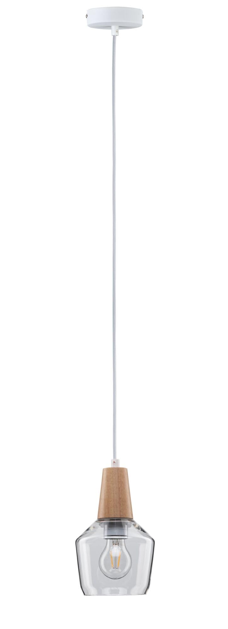 Paulmann 79745 Lámpara colgante Neordic Ylvie máx. 1x20 W, luminaria colgante para lámparas E27, lámpara de techo, claro/madera 230 V cristal/madera, sin fuente de luz