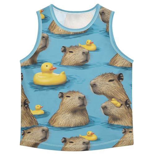 Boys Tank Top Shirts Funny Capybara Yellow Rubber Duck Sleeveless T-Shirts Crew Neck for Kids Clothing Children