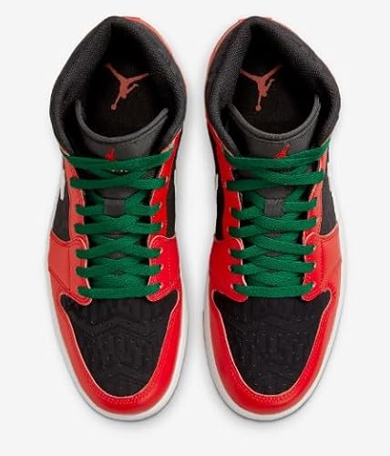 Air Jordan 1 Mid SE Men's Shoes Black/White/Malachite/Fire Red Size 14