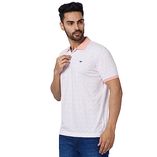 Image of Park Avenue Men's Cotton Polyester Blend Print Pattern Slim Fit Rib Collar Polo Neck Half Sleeve Casual T-Shirt