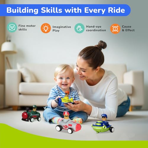 Image of R for Rabbit Orapple Rider Push and Play Mini Toy Car Set for Kids | Non-Toxic BPA Free 4 Pcs Combo of Toy Racing Car, Train, Aero Plane & Speed Boat (Multi 2)