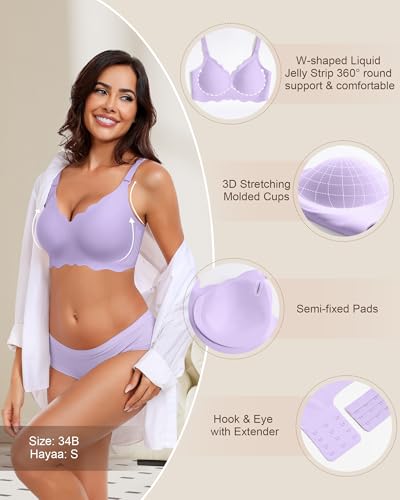Image of HORISUN Wireless Seamless Bras for Women No Underwire Wavy V Neck Soft Support Full Coverage Comfortable Bra