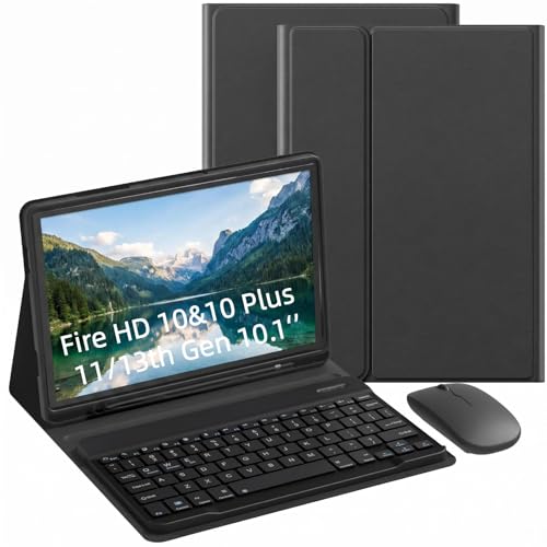 ACGTQWOW Keyboard Case for Amazon Kindle Fire HD 10&10 Plus 11/13th Gen 10.1 inch Detachable Magnetic Keyboard Cover for Fire HD 10 2021&2023 with Mouse with Pen Slot. (Black)