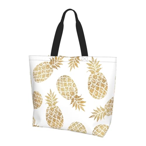 TTIGLHOH Bolso de mano para mujer, estampado de piña dorada, bolsa de hombro reutilizable, bolsos grandes para el trabajo, la escuela, las compras y las actividades al aire libre