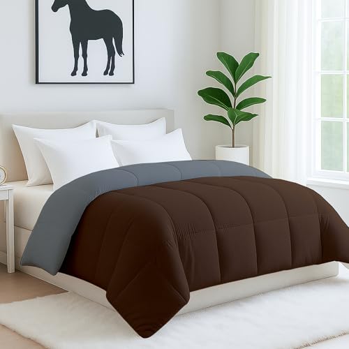 Image of Bed Comforter - Double Size - Light Blue & Light Grey - 300 GSM Quilt Blanket Rajai - Winter Warm Down Alternative Duvet Insert with Corner Ties