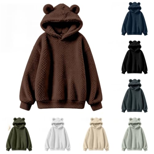 Women Fleece Hoodie Bear Double Fuzzy Sweatshirt Fleece Pullover Outwear - image 1