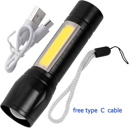Image of Pocket-Size Mini Zoomable Torch LED Light with COB Light Waterproof Portable LED USB Rechargeable 3 Modes Pen Clip Flashlight Small Mini Pocket Torch and Emergency with Type C Charging.