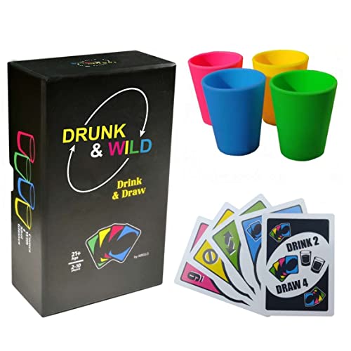 Drunk & Wild Fun Drinking Games for Adults Party - 21st Birthday Gifts Card Games with Shot Glasses- Outdoor Games with Waterproof Playing Cards & Plastic Shot Glasses - Adult Games
