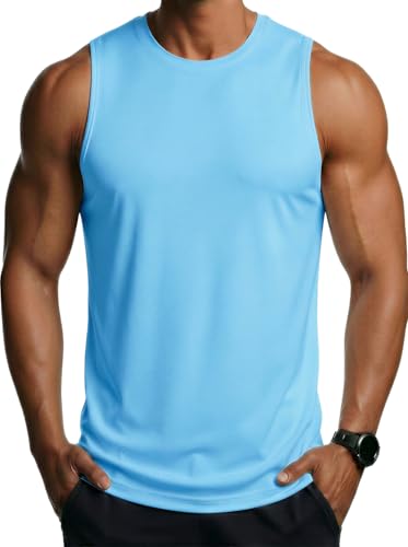 MAGCOMSEN Tanktop Herren Ärmelloses Leicht Muskelshirts Gym Ärmelloses Weste Rundhals Achselshirt Quick Dry Fitness Trägershirt Himmelblau 3XL 1