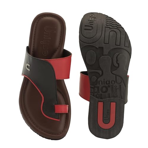 Image of Unigo Leather Flip Sloth Chappals For Men | Lightweight and Comfortable Slippers for Men | Stylish Flip Flop For Everyday Wear | Mens Stylish Footwear | Soft & Durable Chappal