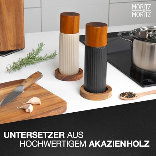 Moritz & Moritz PEPE Zestaw 2 Młynków do Soli i Pieprzu Antracyt/Krem – Młynek do Pieprzu, Młynek do Soli, Młynek do Przypraw, Ceramiczny Regulowany, Młynki Wielokrotnego Napełniania
