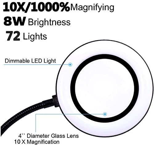 10X Magnifying Glass Lamp With Light Magnifier Light With Clip, Adjustable Flexible Gooseneck, 3 Color Modes Magnifying Lamp With Usb Powered, Perfect For Daily Hobbies Repairing, Reading, Crafts #TOP1