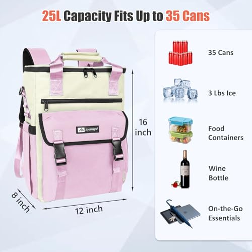 Image of Backpack Cooler for Women, AYAMAYA Stylish 35 Cans Leakproof Soft Cooler Backpack, Waterproof Insulated Lunchbox Shoulder Bag Keeps Cold for Up to 18 Hours for Camping, Beach, Work, Picnic, Travel