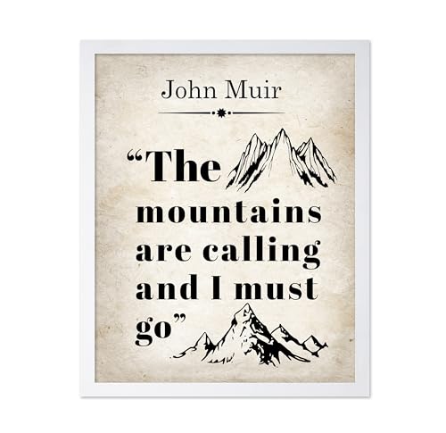 Poster Master Hiking Poster - The Mountains are Calling Print - John Muir Art - Gift for Men, Women, Travel Lover - Minimal Wall Decor for Bedroom, Living Room, Office, 16x20 White Framed