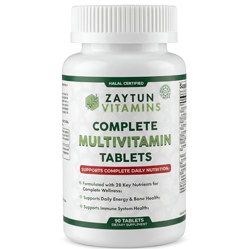 Zaytun Halal Multivitamin Tablets for Women and Men 28 Essential Vitamin & Minerals with Iron Magnesium Biotin Vegetarian 90 Tablets - Made in USA