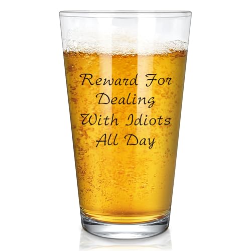 Futtumy Reward For Dealing With Idiots All Day Beer Glass, Funny Beer Gifts for Men Coworker Friend Husband Boss Him, Novelty Beer Glass for Christmas Fathers Day Bosses Day Birthday, 15oz