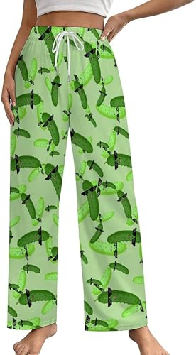 Jeireumteor Women's Cucumbers Pickles Casual Lounges Pajama Pants Adjustable Cute Drawstring Sleepwear with Pockets