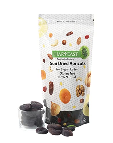 HARVEAST Sun Dried Apricots - Turkish Gourmet Dehydrated Apricots, No Sugar Added, Gluten Free, Kosher, Vegan – Sweet & Fresh Dried Apricots Healthy Snack in Resalable Bag, 1 Lb