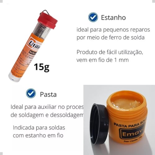 Kit Ferro De Solda Profissional 60w Estanho E Pasta De Solda (220, Volts)