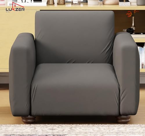 Image of Lukzer 1 Seater Plain Grey Design Universal Sofa Cover | 360 Fully Covered Anti-Slip Washable Couch Cover Protecter | 140 GSM Stretch Fit Polyester + Spandex Slipcover (90-140cm /SC-030-01)