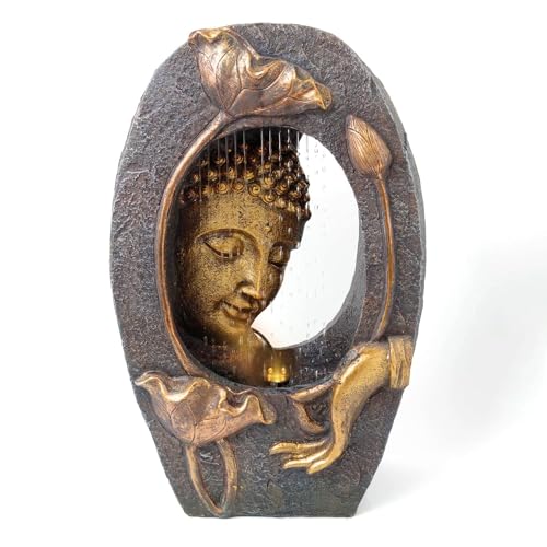 Image of Polyresin Buddha Fountain for Home Decor with LED Lights | 33x17x49.5 cm | Fountain for Living Room /Hall /Office /Garden D?cor Gifting | Bronze Color