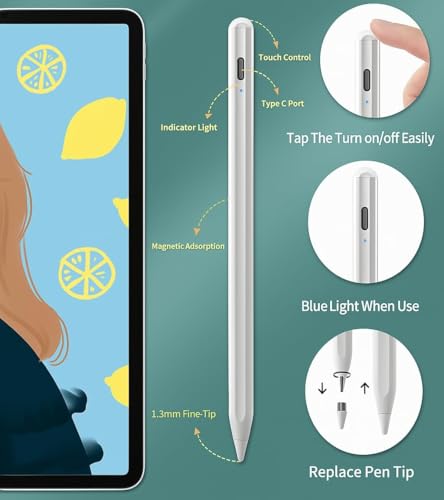 Image of Universal Stylus Pen for Touchscreens, Rechargeable Fine Tip Digital Pen for Writing, Drawing & Note-Taking, Works with Android and iOS Devices (White Sine)