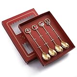 Juego de cucharas de acero inoxidable, juego de mini cucharas reutilizables con temática navideña, 4 cucharas de pastel de estilo minimalista, cuchara de postre para el hogar, cocina o decoración de