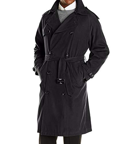 London Fog Mens Iconic Double Breasted With Zip-Out Liner And Removable Top Collar Trenchcoat, Black, 40 Us #TOP2