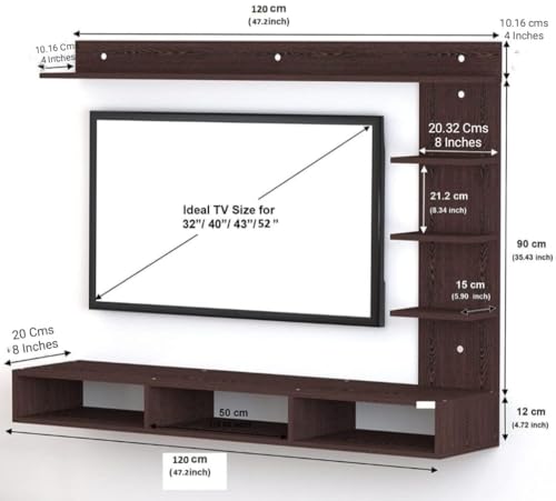 ClufRox 48 inch MDF C Shaped Wall Mounted TV Unit, Floating Cabinet for Living Room/Kid's Room/Bedroom Suitable for up to 48 inches Smart TV, Wenge White view 2
