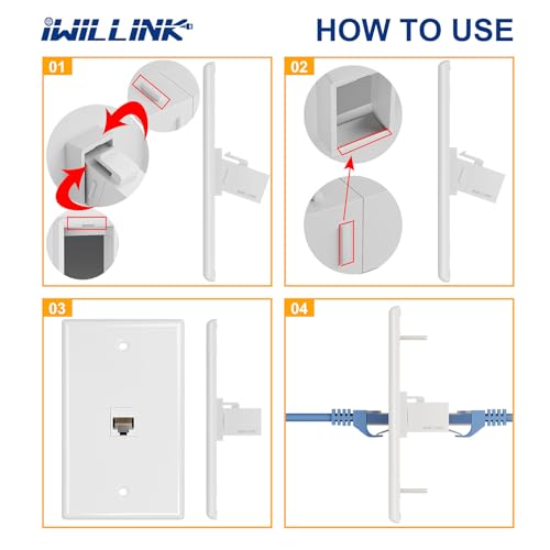 Image of iwillink 4-Port Keystone Wall Plate 25-Pack, Low Profile Ethernet Wall Plates for Keystone Jack, White