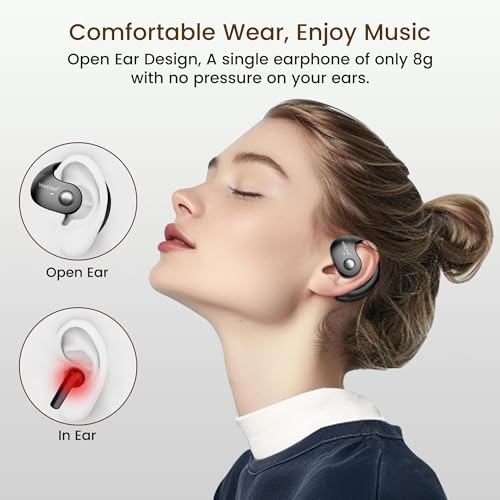 Image of WeCool Moonwalk Mini New Open Ear Earbuds Wireless with Call Noise Reduction, 60H Playtime Bluetooth 5.4 Ows Earphones with 360 Panoramic Sound, 16mm Drive Ear Safe Headphones with Mic, IP55
