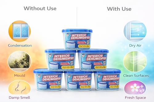 1ABOVE Dehumidifier 500ml Pack of 5 | Condensation Remover Moisture Absorber, Dehumidifiers for Damp, Mould, Moisture in Home, Kitchen, Wardrobe, Bedroom, Caravan, Office, Garage, Basement - Image 5