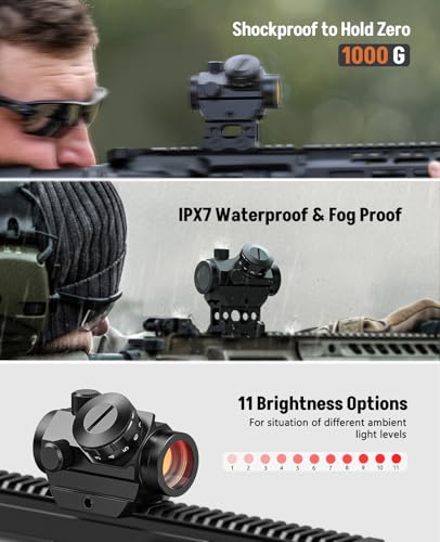 MidTen 2MOA Red Dot Sight 1x25mm Reflex Sight Waterproof & Shockproof & Fog-Proof Red Dot Scope with 1 inch Riser Mount
