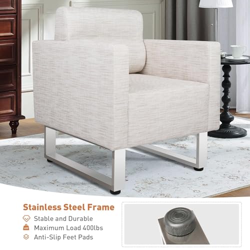 Sillón moderno cuero blanco con estructura acero miniatura 6