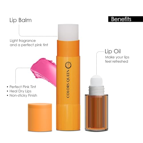 Image of Colors Queen Magic Color 2 in 1 Lip Balm & Oil - Orange, 4.5g | Nourishing & Moisturizing for Dry and Chapped Lips | Tinted for Women, Enriched With Shea Butter & Vitamin E