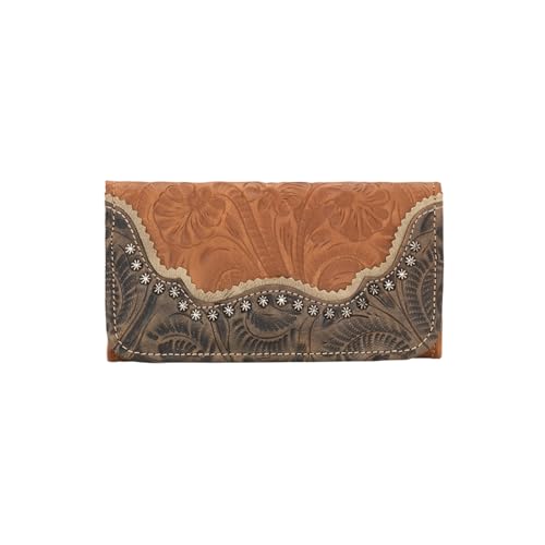 American West Leather Women's Saddle Ridge Tri-Fold Wallet Rust Copper One Size