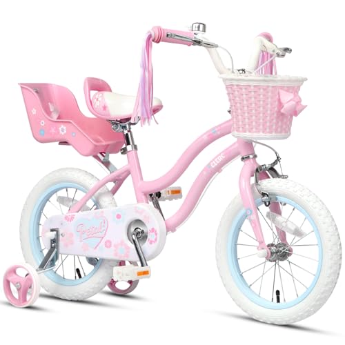 Glerc Vélo pour Enfants 14 Pouces pour Filles de 3 à 5 Ans, Style Princesse avec Glands de Guidon...