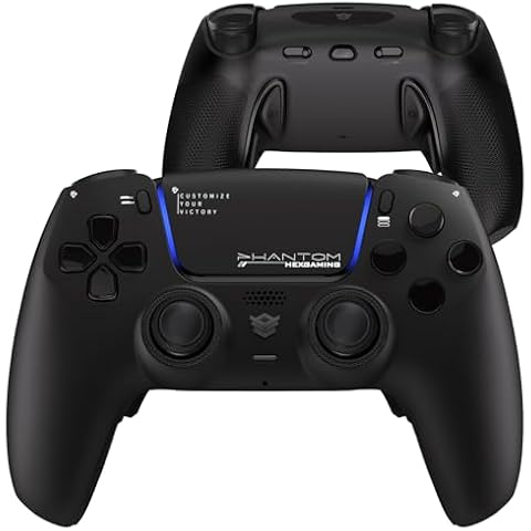 HEXGAMING PHANTOM Pro Gaming Controller with 4 Remappable Buttons, 6 Remapping Profiles, 8 Interchangeable Analog Stick, and Adjustable Triggers Compatible with ps5, PC, Mobile - Chaos Black Cover