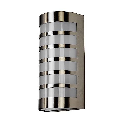Lindby Outdoor Wandleuchte in elegantem Silber und Opal weiß, Edelstahl, spritzwassergeschützt IP44, abgerundete Front mit Stahlbändern, 40W Glühbirne (nicht enthalten), Sicherheitsleuchte
