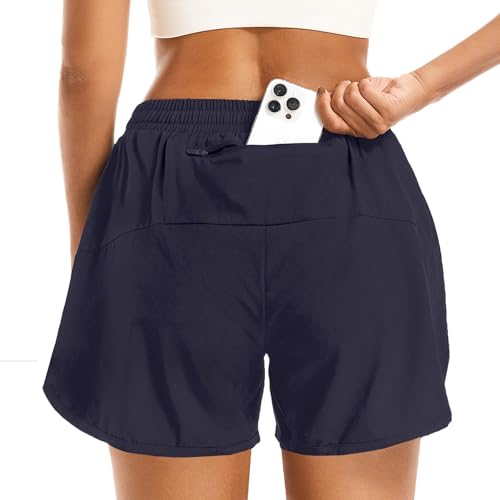 Women's 2 in 1 Athletic Running Shorts Quick Dry Workout Casual Gym Sweat Shorts Mesh Comfy Liner Zipper Pockets2