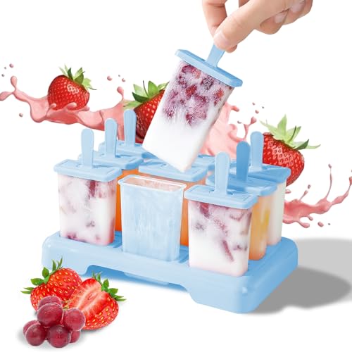 FairyPeach Stampi per Ghiaccioli, Stampi per Gelati 9 Cavità, con Coperchio e Bastoncini, Stampi Ghiaccioli Forme in Silicone - Senza Bisfenolo A, Muffa del Gelato con Spazzola per la Pulizia e Imbuto