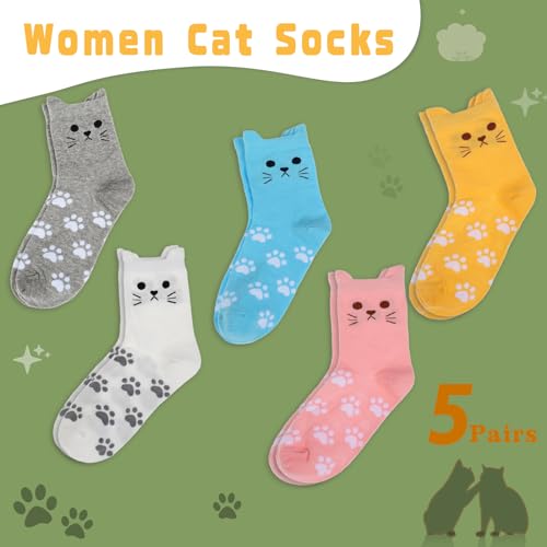 ZXGXLAW 5 Pack Women's Cat Socks Colorful Cute Funny Crew Socks,Novelty Gifts for Teenage Girls Girlfriend Animal Lovers3