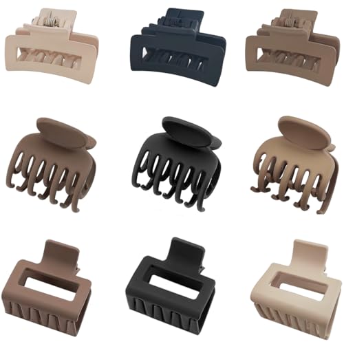 Lot de 9 Pinces à Cheveux - 3 Petites Carrées, 3 Queue de Cheval, 3 Rectangulaires - Noir, Marron Foncé et Marron Clair