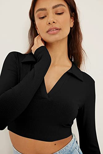 Image of AUSK Women's Regular Fit Crop top Full Sleeves Polo Neck