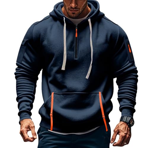 Fall Winter Quarter Zip Hoodie Men Pullover Tactical Sweatshirt Vintage Long Sleeve Casual Hoodies with Pockets