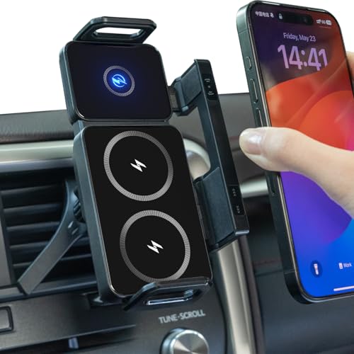 TZZPL Car Phone Holder, Ultra Stable Dashboard Air Vent Cell Phone Car Mount, 15 Watt Dual Coil Wireless Fast Charger, Rotating Charger Car Phone Mount, Small ipad and Other Smartphones