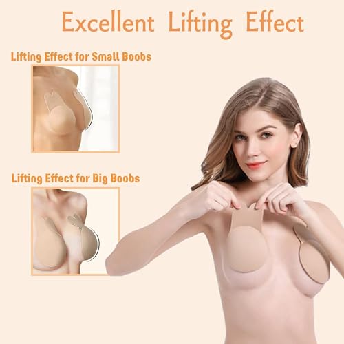 Belanto Women's & Girls Nipple Cover Strapless Bra Instant Breast Lift Sticky Bra Backless Invisible Push up Self Adhesive Bra Reusable Breast Lift Up Wire Free Bra Beige - Image 2