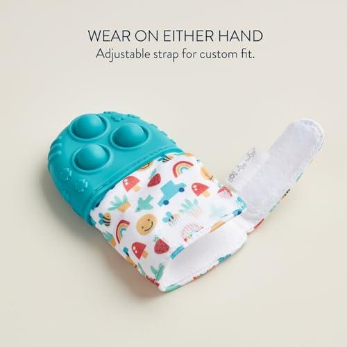 Image of Itzy Ritzy Silicone Teething Mitt - Soothing Infant Teething Mitten with Adjustable Strap, Crinkle Sound & Textured Silicone to Soothe Sore & Swollen Gums - for Ages 3 Months & Up (Teal)