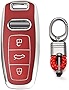 Xotic Tech Matte Red TPU Flat Grain Leather Texture Key Fob Shell Cover Case w/Keychain, Compatible with Audi A3 A6 A7 A8 E-Tron S3 S6 RS6 S7 RS7 Q7 SQ7 Q8 SQ8 3-Button Smart Keyless Entry Key
